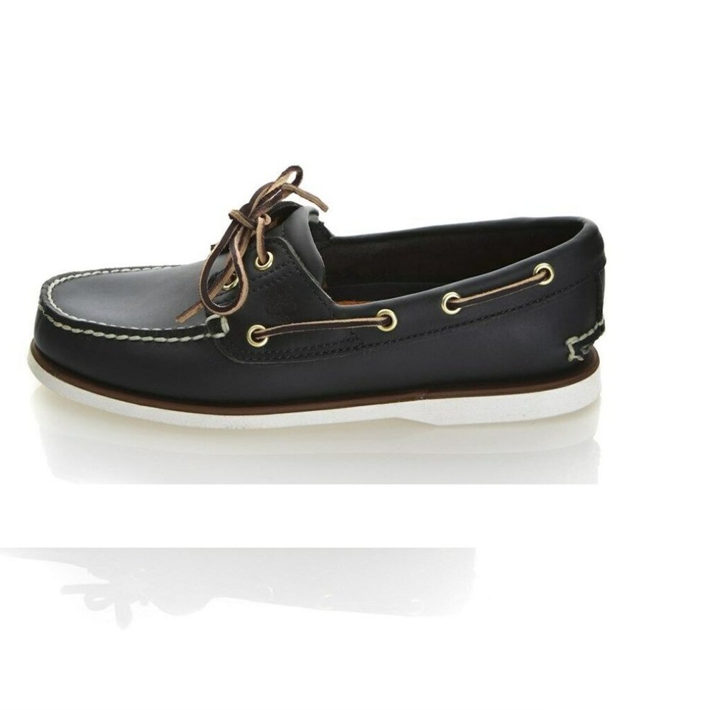 Timberland Mens 2 Eye Classic Handsewn Leather Boat Shoes Navy Blue Style 74036